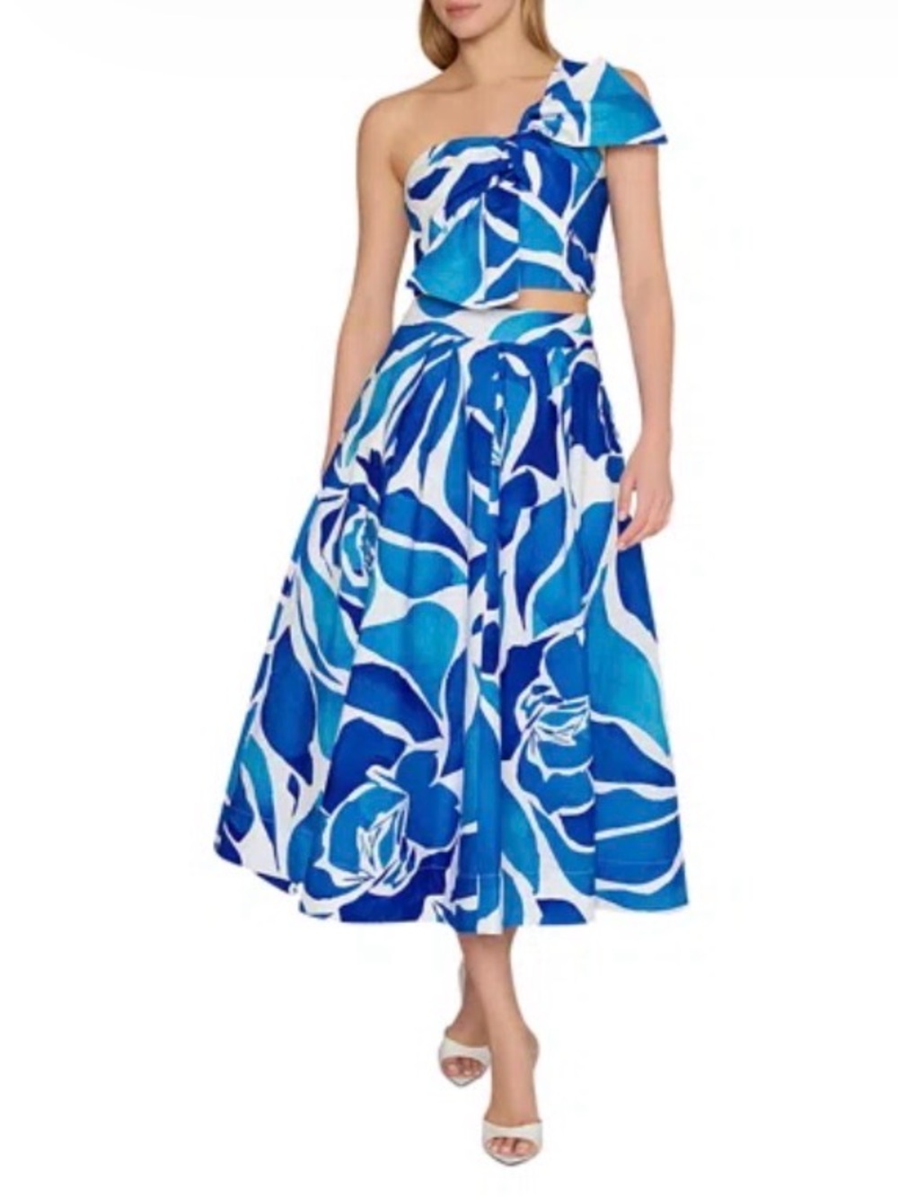 Milly Blue and White Abstract Print Midi Skirt